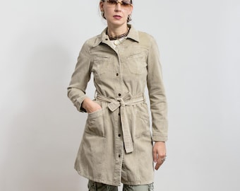 Vintage Y2K Khaki Military Jacket With Faux Fur Hood M - Etsy Denmark
