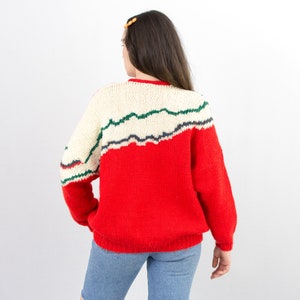 Vintage oversized sweater handmade jumper hairy red women size L/XL image 4
