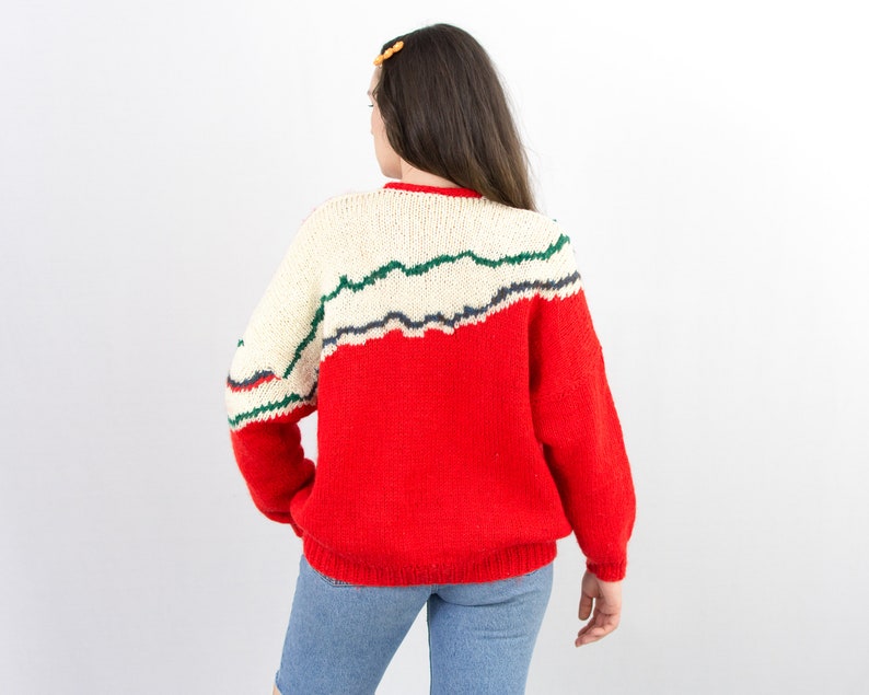 Vintage oversized sweater handmade jumper hairy red women size L/XL image 4