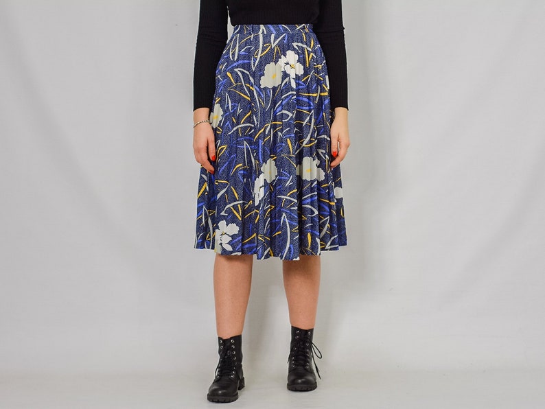 80's skirt pleated Retro printed blue Vintage High waisted W27 S Small image 3