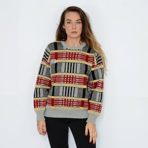 Wool sweater Vintage Colorblock pullover 80s 90s Hipster oversized retro geometric mens jumper