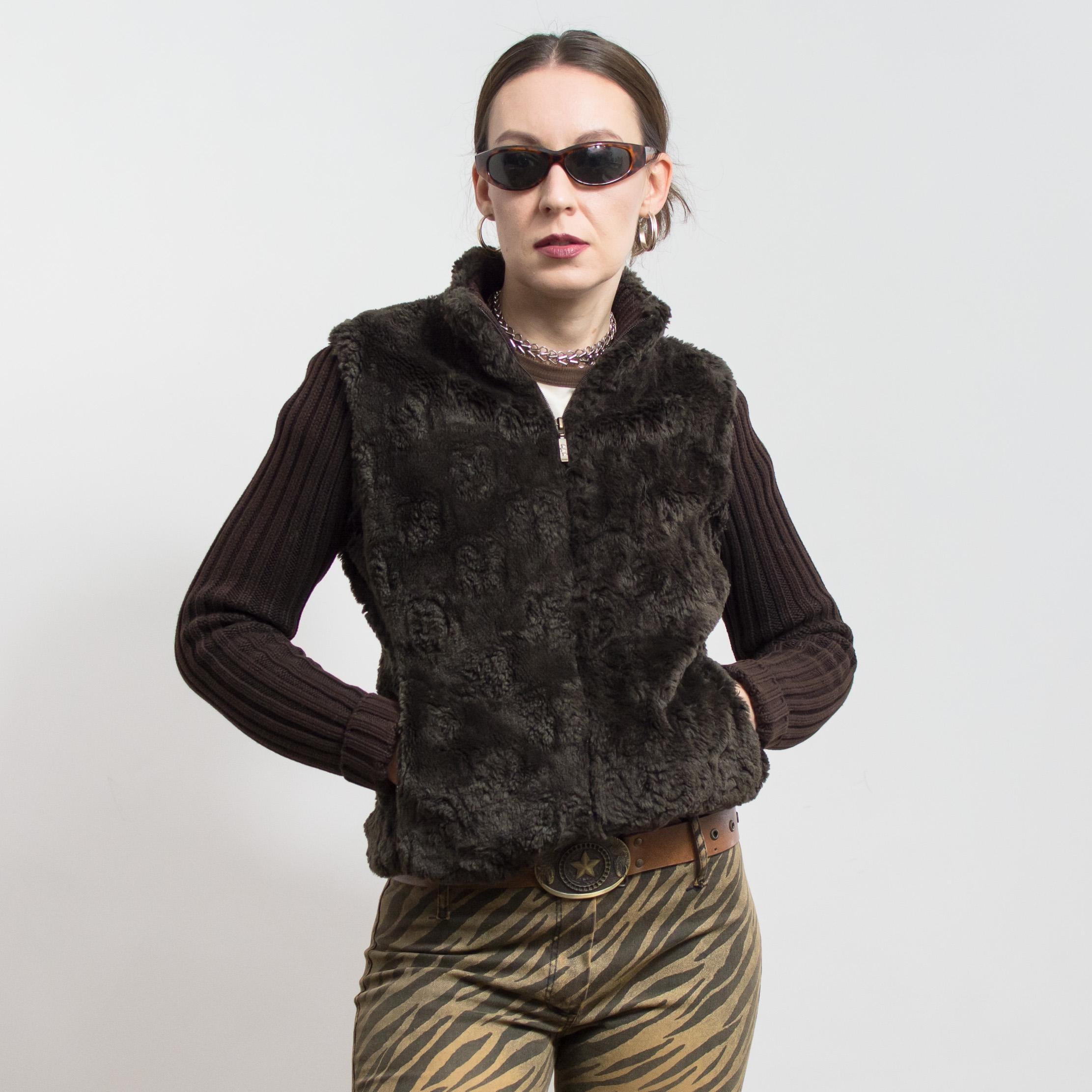 Y2K Brown Faux Fur Cardigan Vintage Zip up Sweater S - Etsy