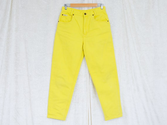 Amarillo mamá jeans W30 L28 vintage 90s sun pantalones cónicos | Etsy España