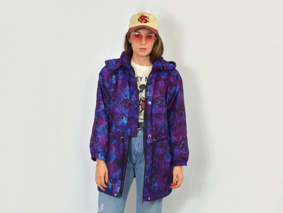 Printed Puffy jacket Violet newspaper print Vintag