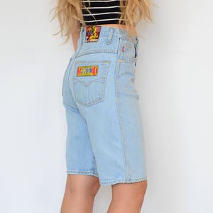 American McChino shorts Vintage 90's shorts super High waist Patched blue jeans denim woman L Large image 3