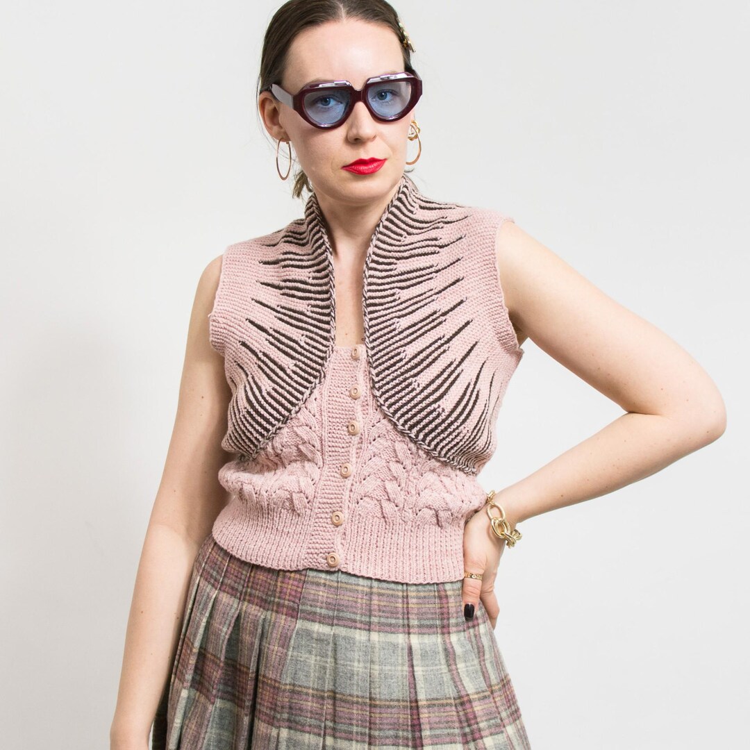 Rustic Knits Cropped Rustic Knit Sweater Vest | Vintage Sleeveless Top | Women's ...