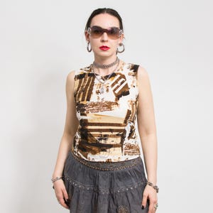 Y2K blouse printed sleeveless top women size S