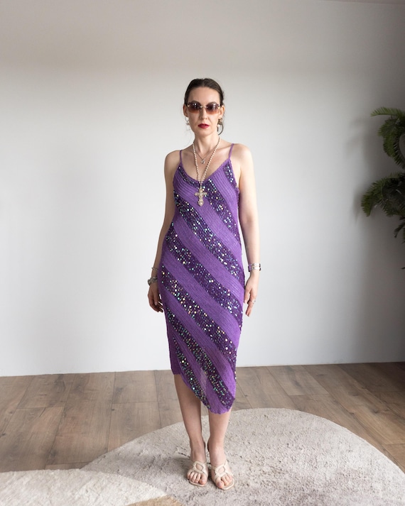 Crochet Sequin Dress | Vintage Purple Cocktail Slip Dress | Women's Size M  - Etsy Ireland