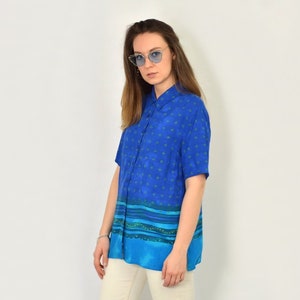 St. Michael Marks&Spencer blouse hawaiian shirt blue aztec ethnic Retro 90s shirt floral summer printed vintage beach short sleeve L Large image 1