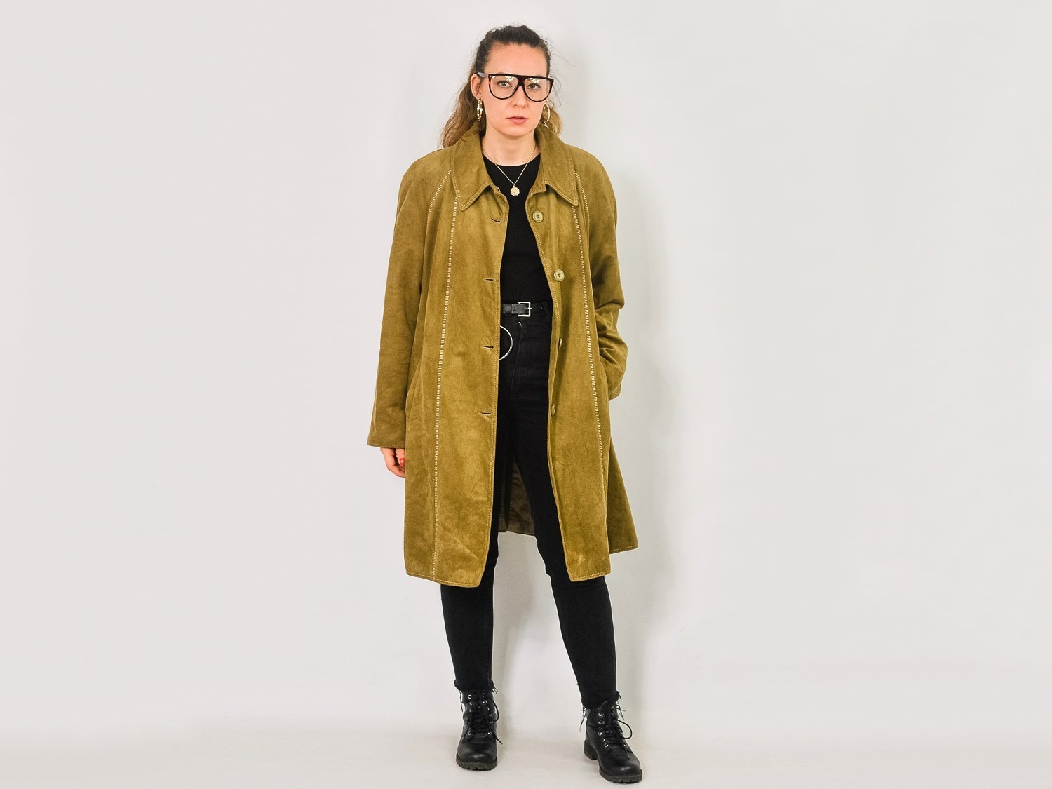 mustard suede coat