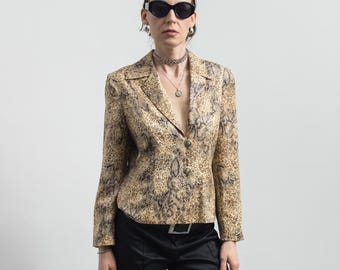Vintage Animal Print Cropped Blazer Y2K Fitted Jacket L