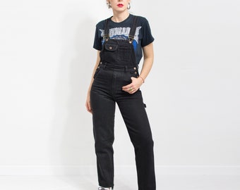 Vintage Black Overalls 90's denim dungarees jumpsuit women size XS/S