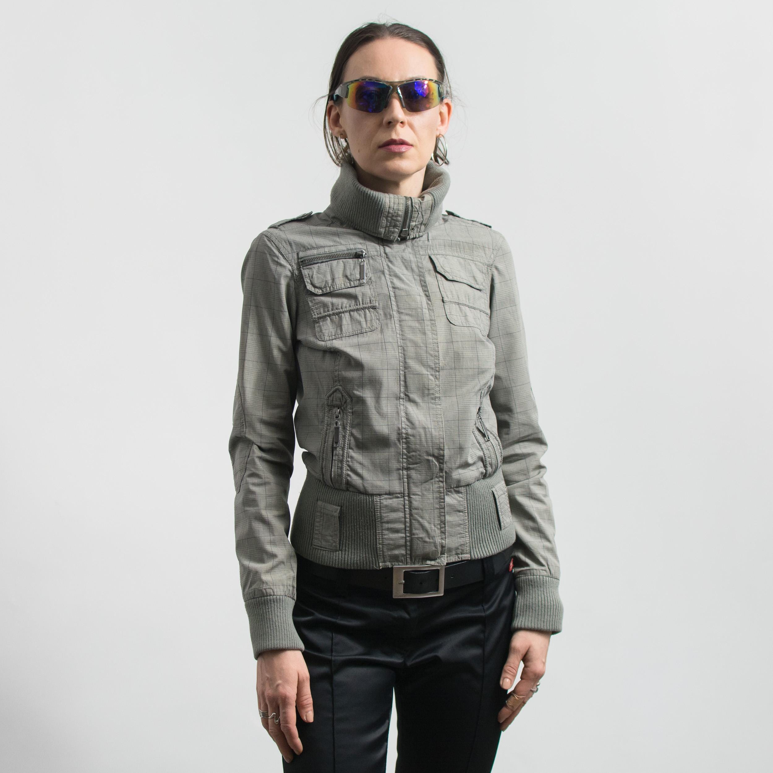 Vintage Y2K Cropped Jacket Gray Check High Neck Zip S - Etsy