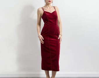 Burgundy Velvet Evening Slip Dress M