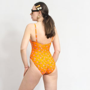 90s one piece swimsuit orange floral spaghetti straps vintage women size S image 4