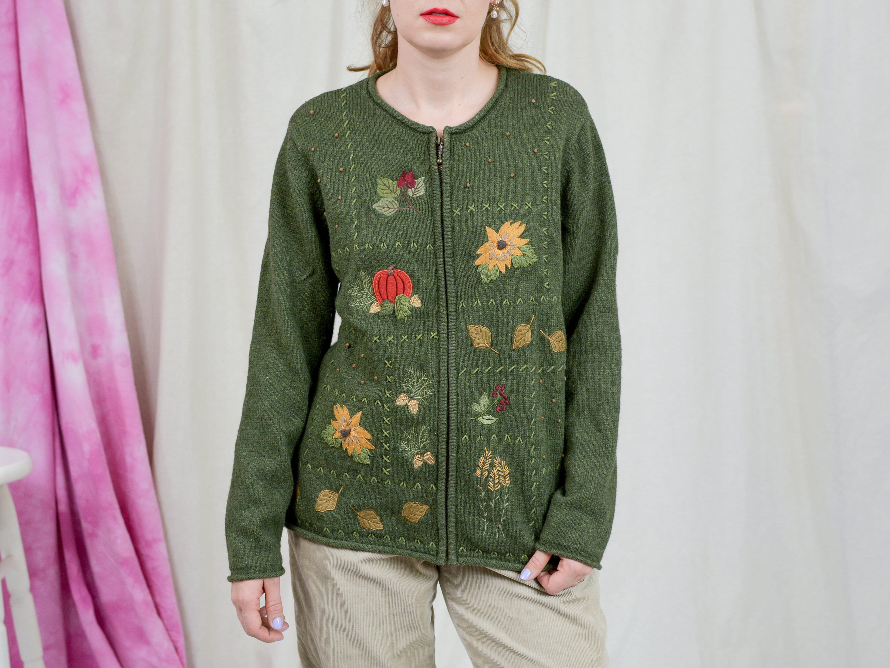 Autumn Cardigan Vintage Sweater Green 