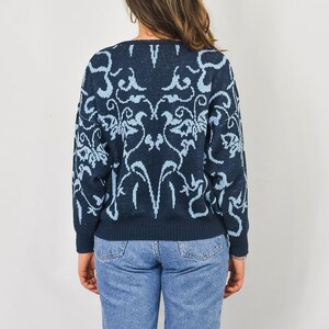 Blue sweater Vintage abstract pattern pullover 80s/90s M Medium image 5