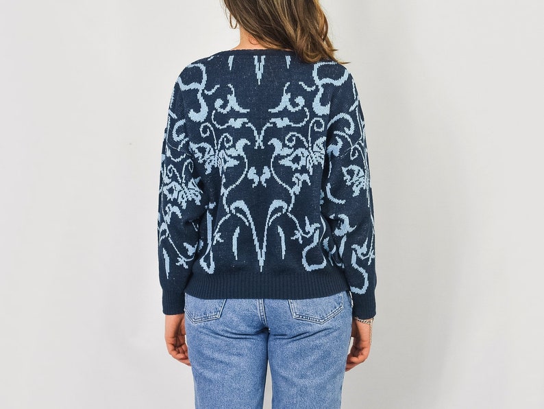 Blue sweater Vintage abstract pattern pullover 80s/90s M Medium image 5