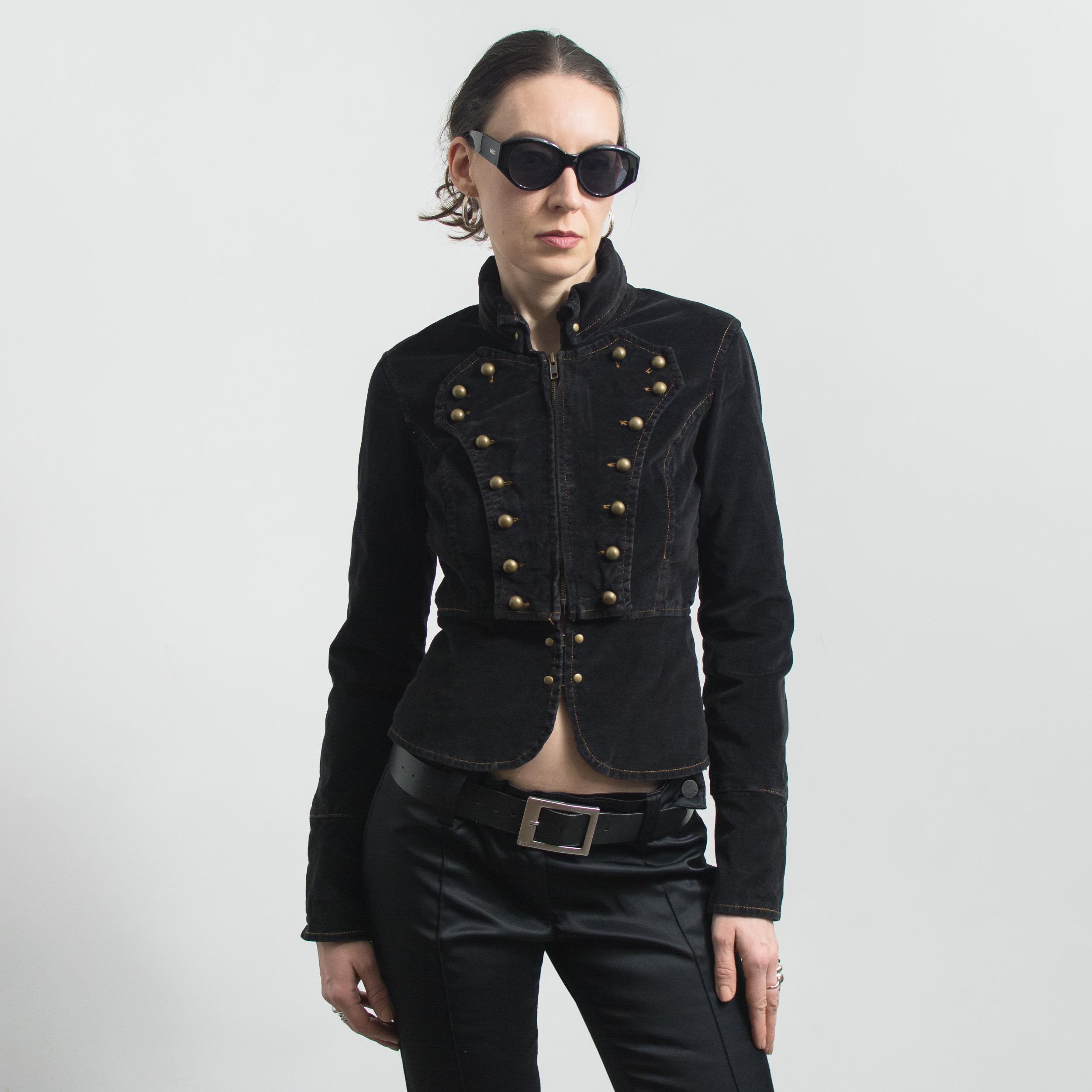 Vintage Military Velvet Jacket Fitted Black Y2K Zip S - Etsy