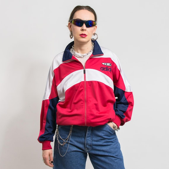 90's Adidas Track Jacket Vintage Bright Tracksuit Top Women Size L