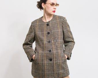 Vintage Tweed Wool Jacket 80s Fall women's L