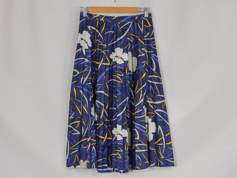 80's skirt pleated Retro printed blue Vintage High waisted W27 S Small image 7