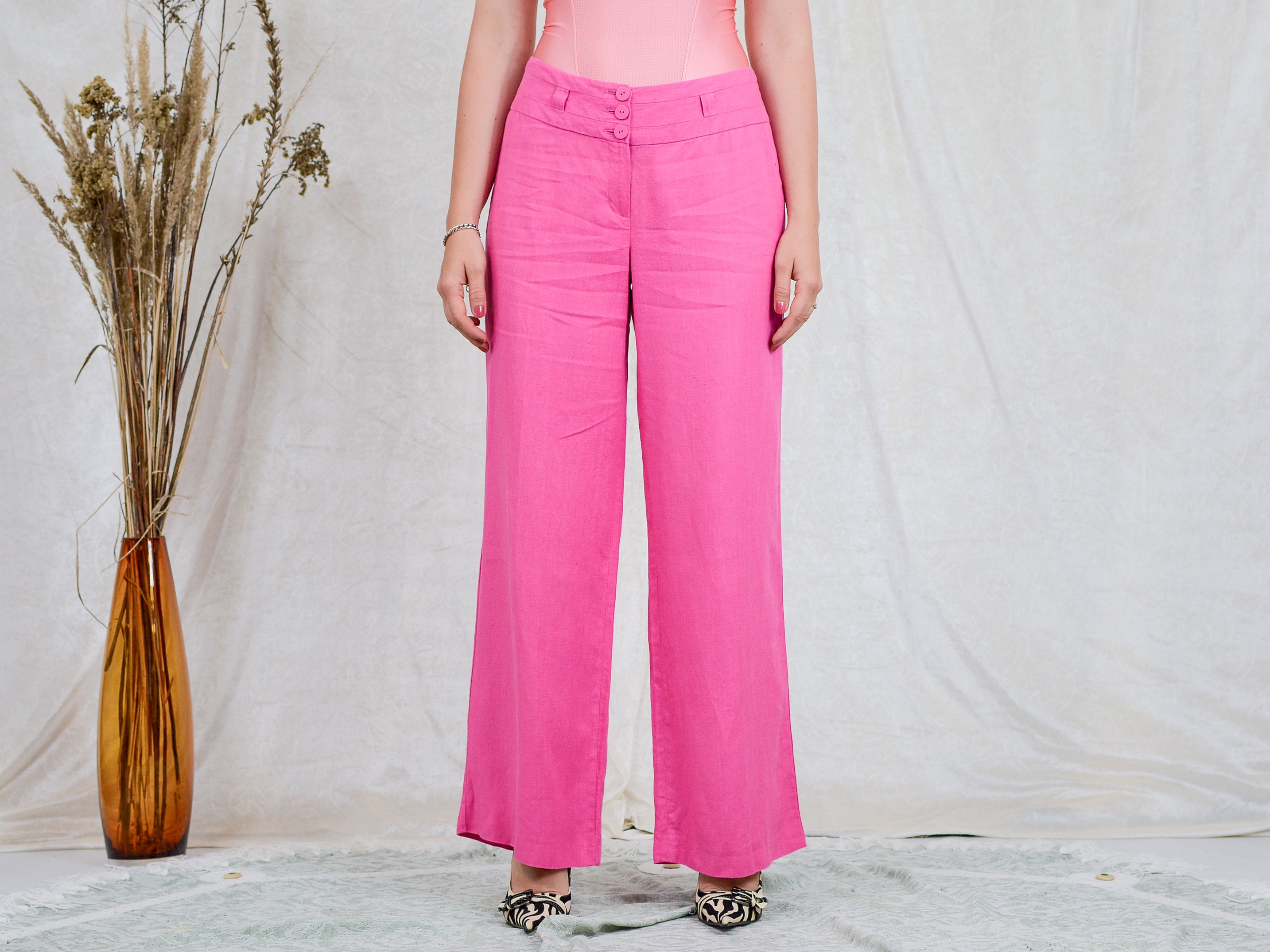 Pink Linen Pants - Etsy