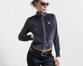 Giacca sportiva Nike Velvet Zip Track Y2K grigia, felpa corta taglia S