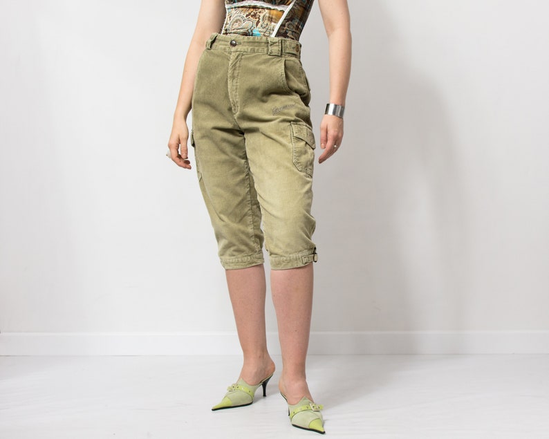 Pantalón capri vintage cargo expedición de pana caqui mujer talla L imagen 2