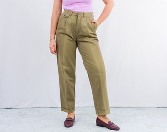 Vintage pleated pants mustard trousers brown women high waist W30 L30 L Large