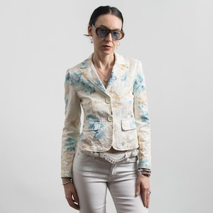 Blazer court fleuri vintage Veste bohème ajustée S
