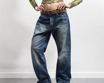 Vaqueros Ed Hardy Y2K Christian Audigier desgastados de pierna ancha W34 L30
