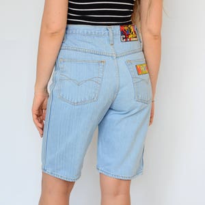 American McChino shorts Vintage 90's shorts super High waist Patched blue jeans denim woman L Large image 5