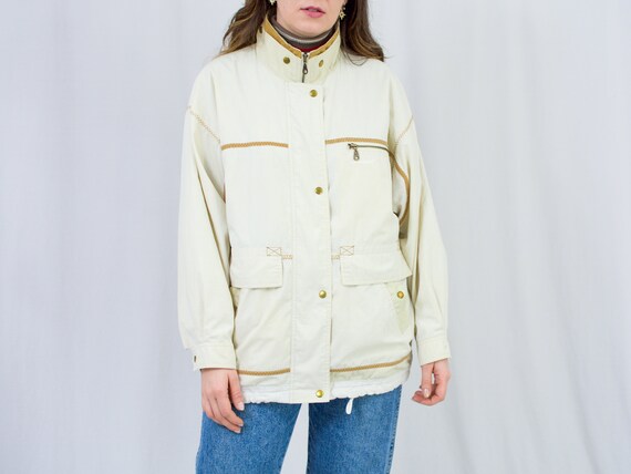 Vintage 90s Jacket White Beige Spring Clothing Windbreaker Women M Medium