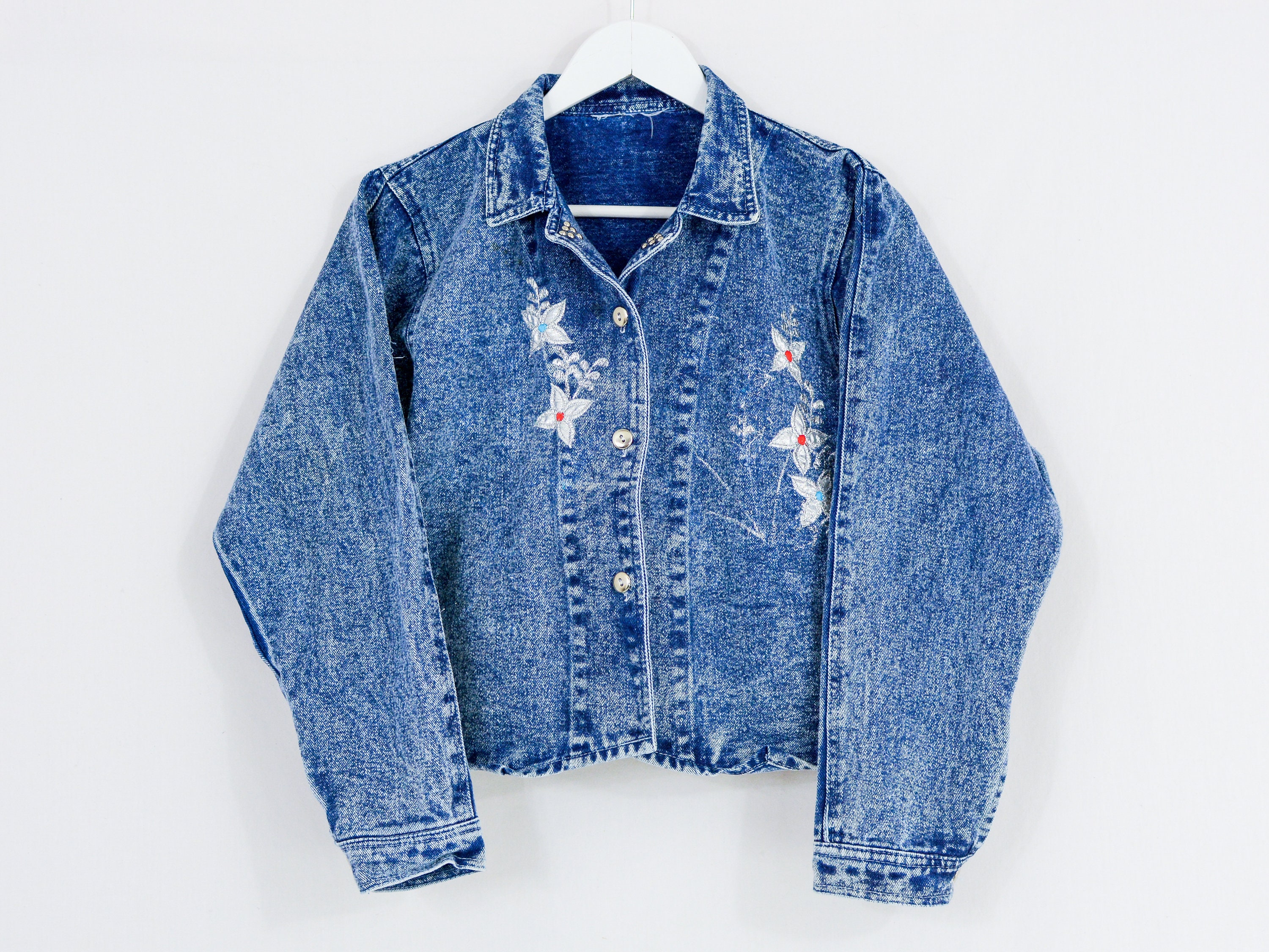 ジャケット・アウター 80s vintage flower denim jeans jacket Kenzo Jeans Vintage 80s Women Rare Floral Pattern Jacket