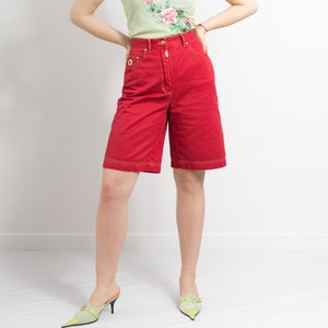 Vintage 80&#39;s denim shorts red golden spikes high waist women size L/XL