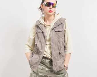 Cargo vest Vintage utility sleeveless jacket women size L