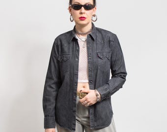 LEVI'S Jeanshemd Grau Vintage Baumwollstoff Damen Größe L