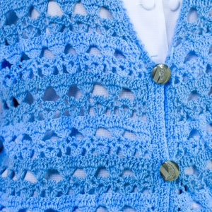 Blue sweater vest vintage handmade cardigan croched sleeveless one size XL-XXXL image 4