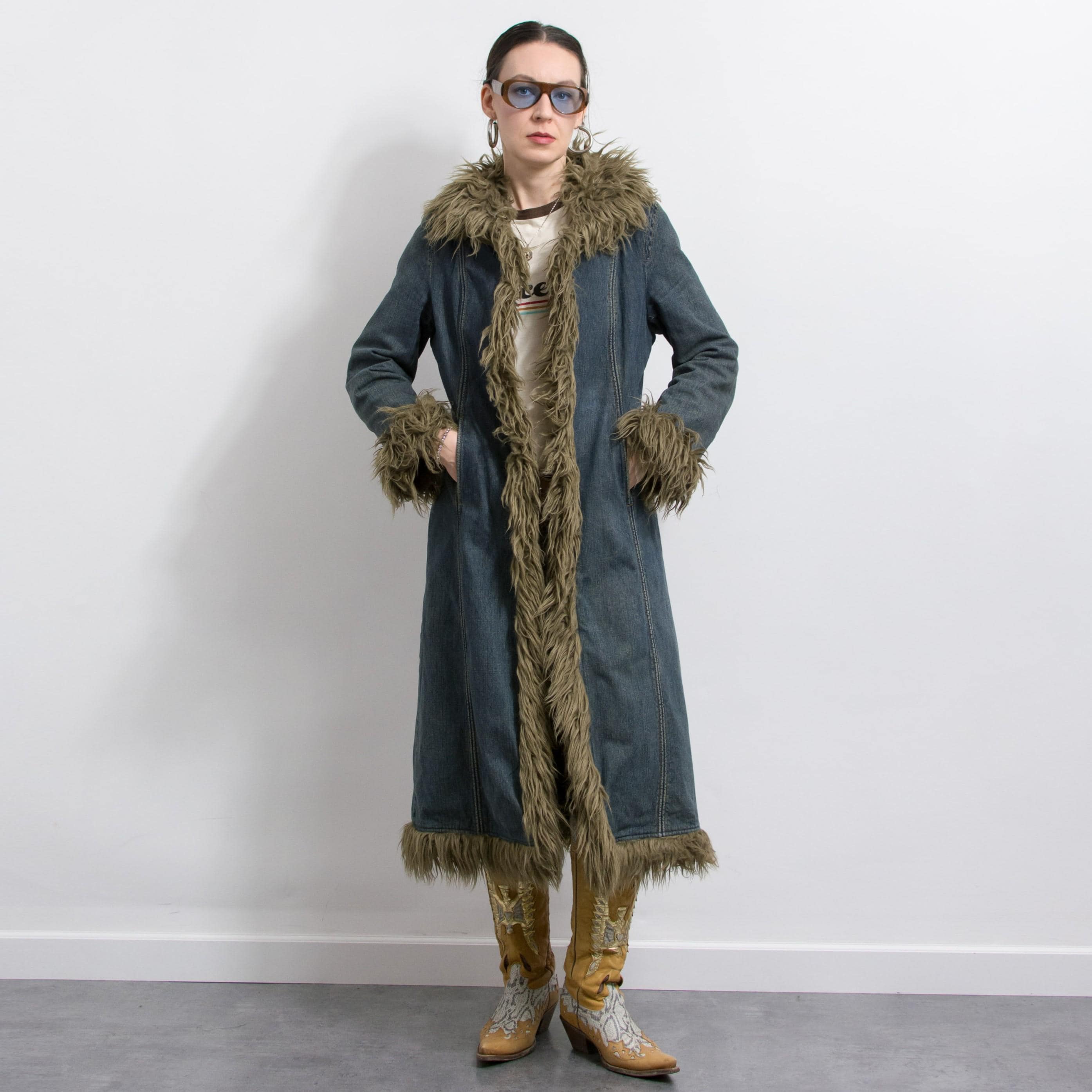Y2k Denim Fur Lined Coat - Etsy