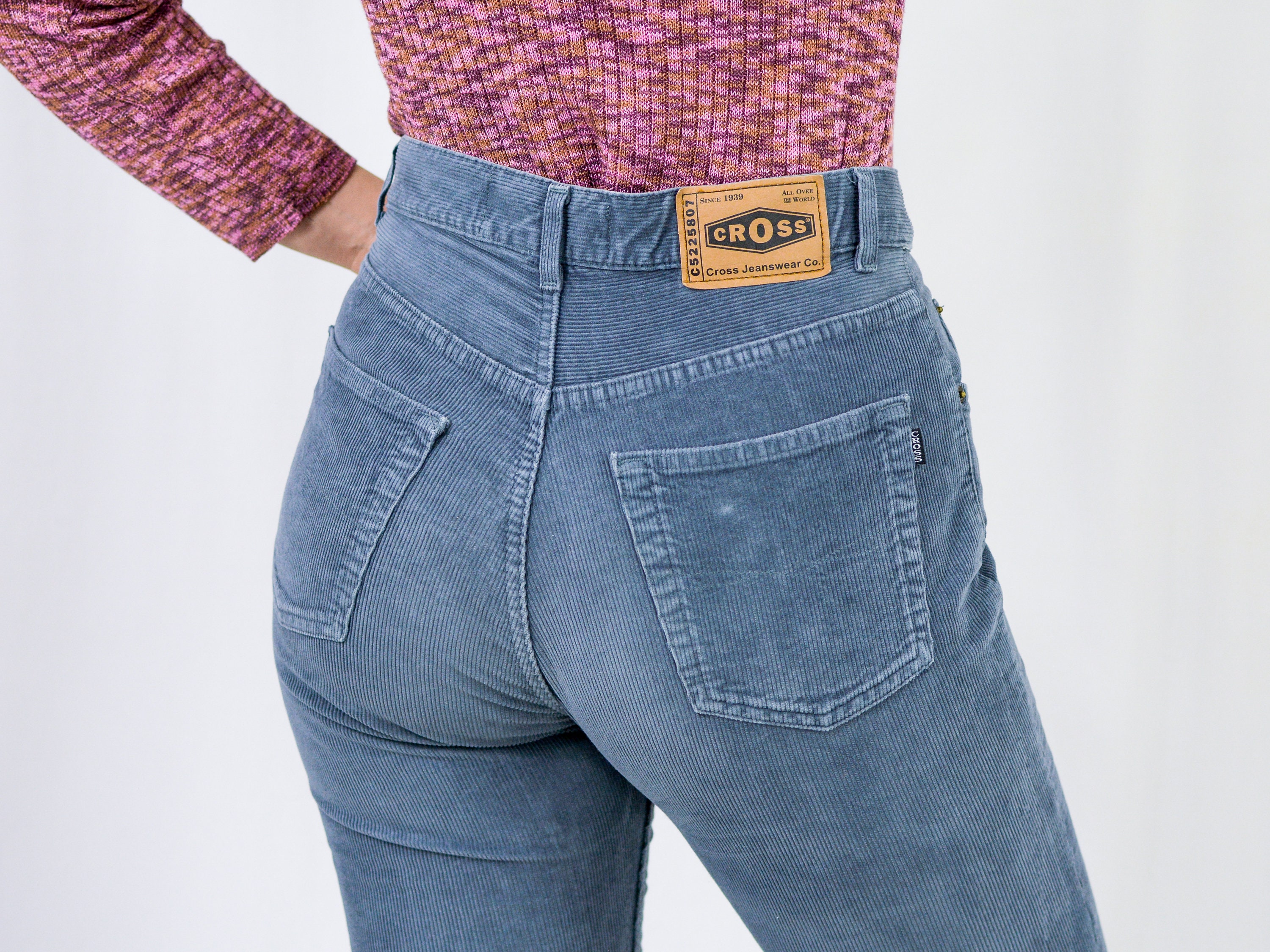 【COSYHARU】Corduroy wide washed denim pants Women's 207 Vintage Corduroy Pants, High-Rise Wide-Leg