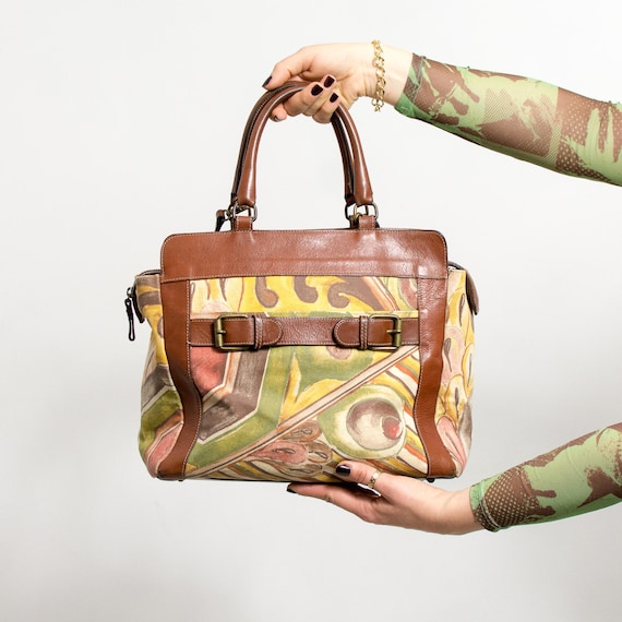 Russell & Bromley messenger shoulder bag - leather and painterly print