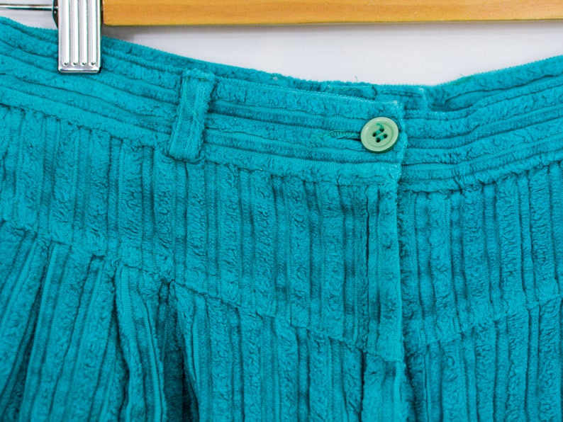 Turquoise corduroy pants W27 L27 mom pants blue vintage 90/'s high waist relaxed fit trousers tapered leg women SM