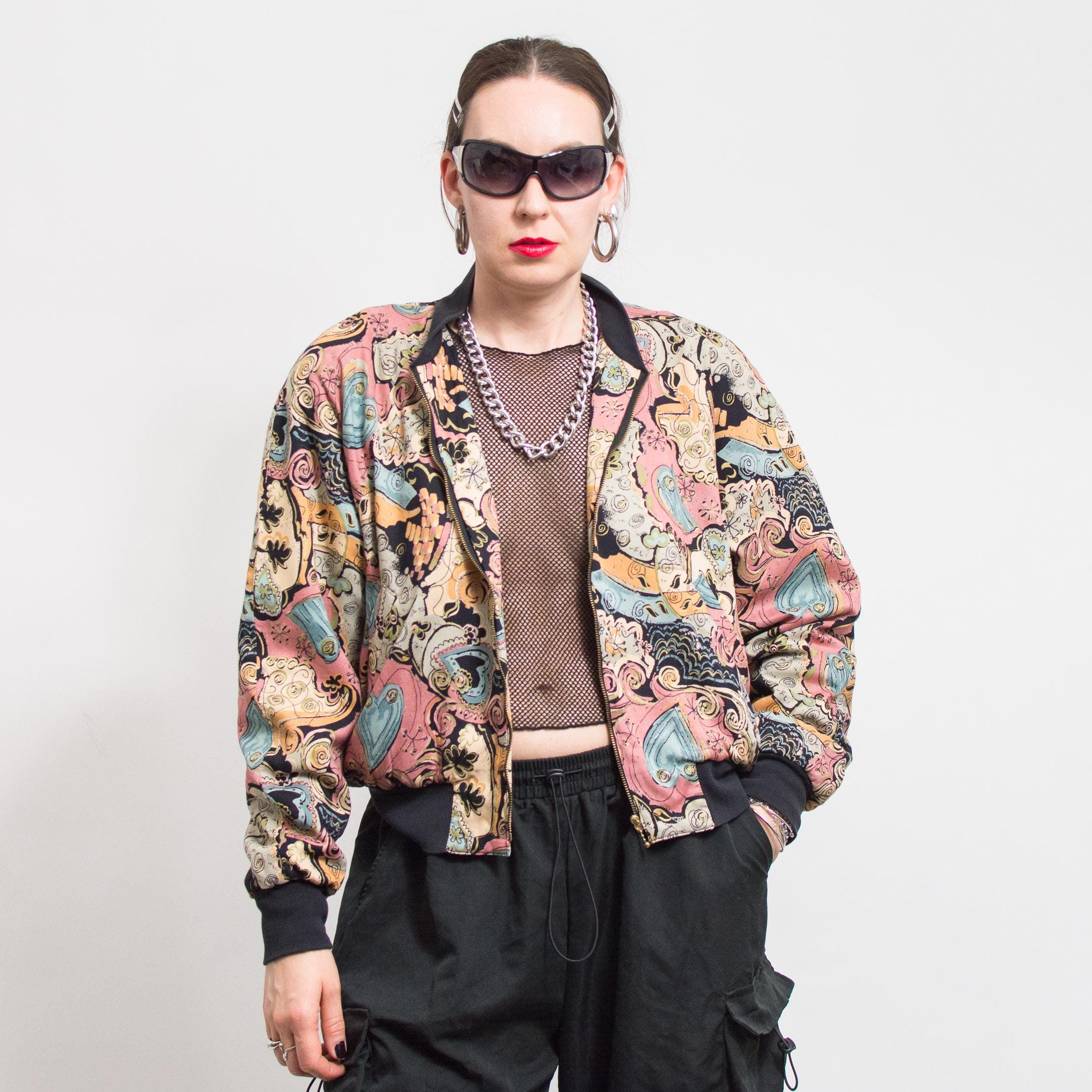 80's Oversized Bomber Jacket Vintage Printed Women Size L - Etsy