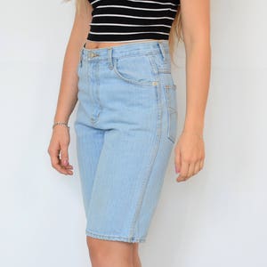 American McChino shorts Vintage 90's shorts super High waist Patched blue jeans denim woman L Large image 4