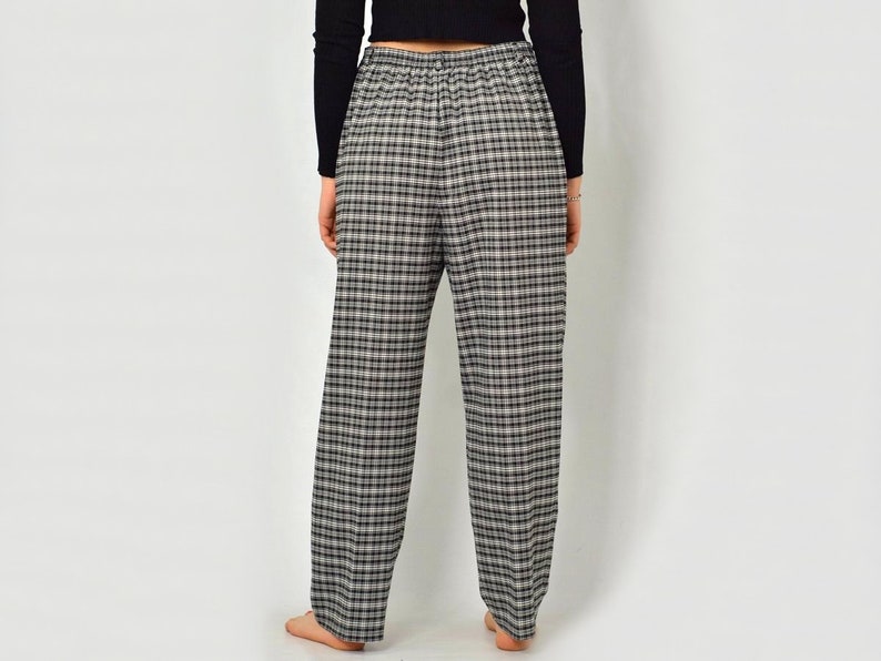 Checkered pants RETRO black white super High waisted trousers retro loose fit leg vintage hipster XXXL
