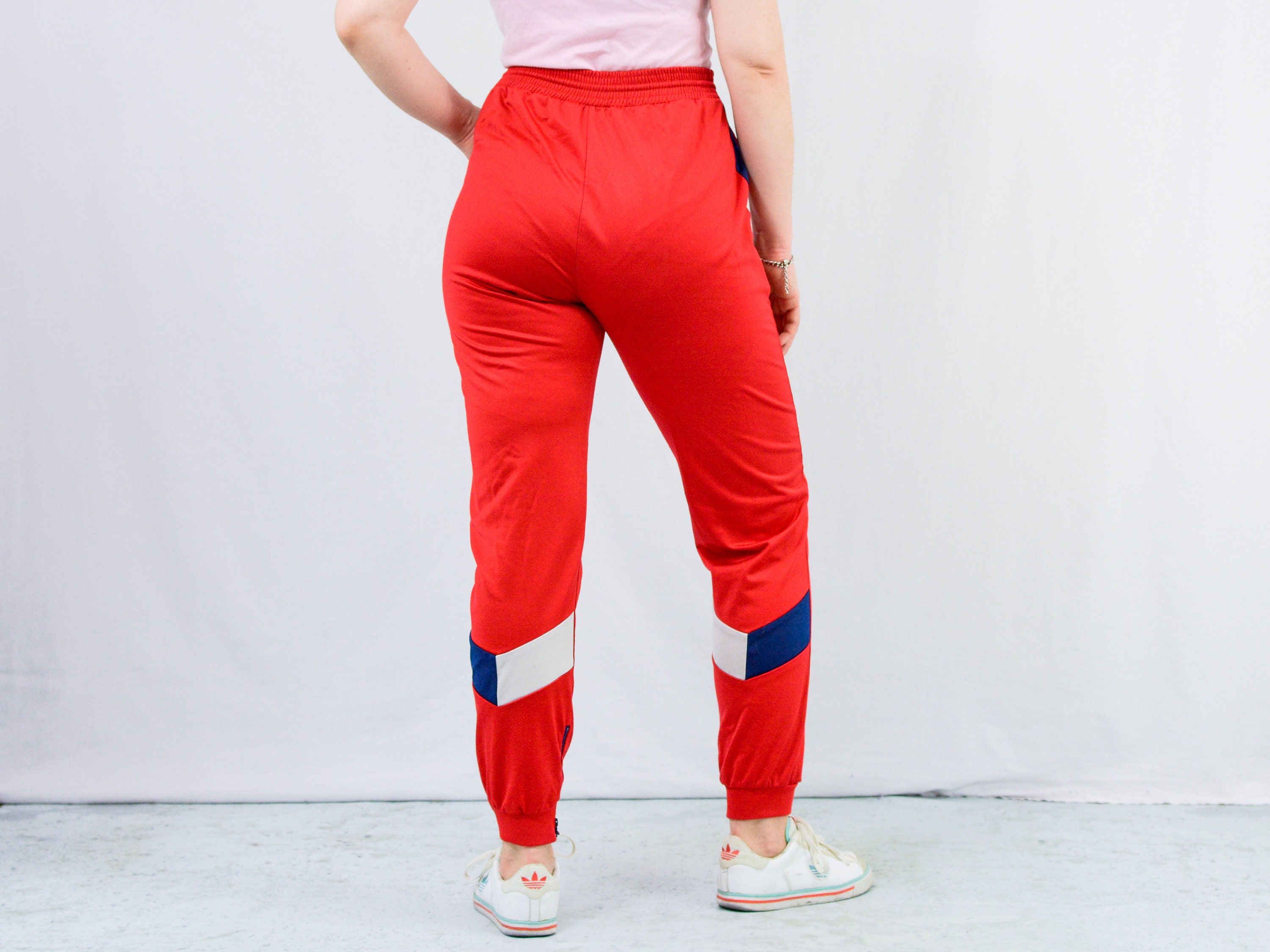Red Track Pants 90s Vintage Sweatpants Old School Training Gym Athletic M/L  