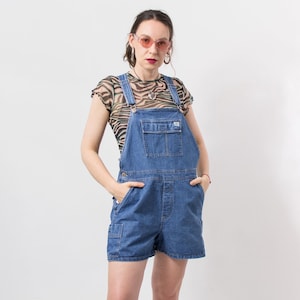Vintage Jeansshorts | 90er Jahre kurze Latzhose | blaue Latzhose | Damengröße L