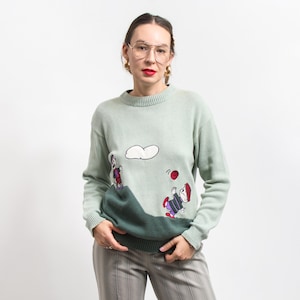 Funny sweater 90's Vintage jumper cotton women size M image 1