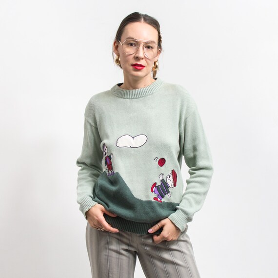 Funny sweater 90's Vintage jumper cotton women size M